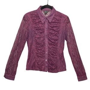 Moda International Y2K Purple Ruffled Sheer Lace Shirt Size Small Whimsigoth